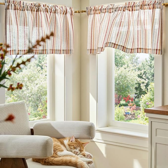 jinchan Valance Curtain Linen Textured Striped Window Curtain - Image 3