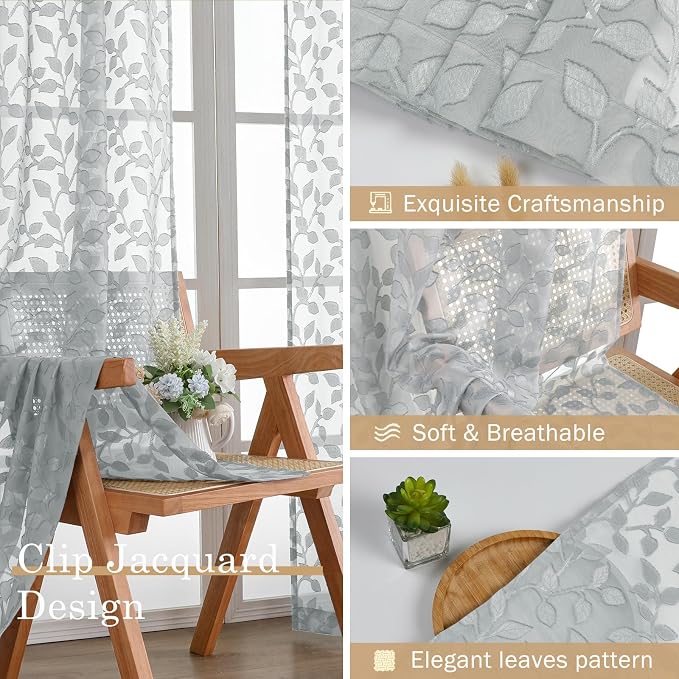 Chyhomenyc Light Grey Sheer Curtains 84 Inch Length 2 Panels Set, Light - Image 7