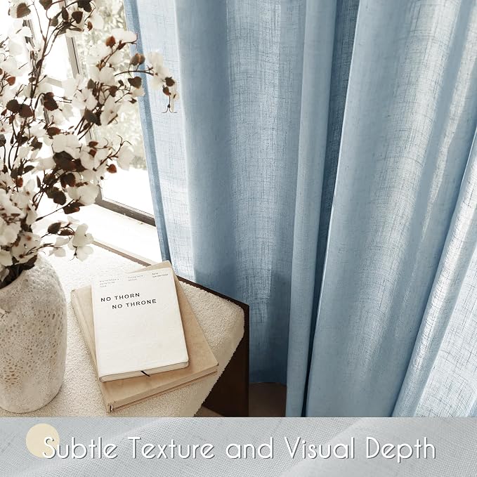 Dusty Blue Linen Curtains for Living Room Back Tab Light Filtering Semi Sheer - Image 3