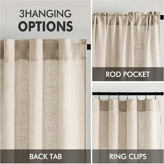MIULEE Beige Linen Curtains 72 Inch Length 2 Panels - Image 3