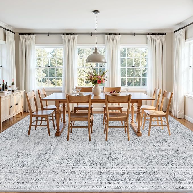 10x12 Area Rugs Living Room: Bedroom Neutral Washable Carpet Gray | Vintage - Image 3