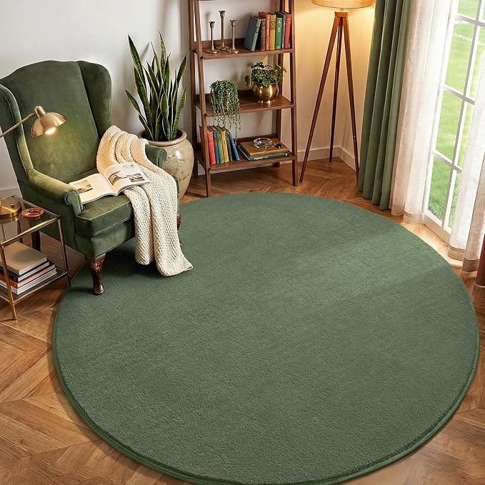 Amearea Sage Green Round Area Rugs 5ft Washable Circle Rugs - Image 6
