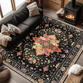 Area Rugs 6'x8' Washable Non-Slip, Floral Vintage Distress Print Pattern by RELEANY