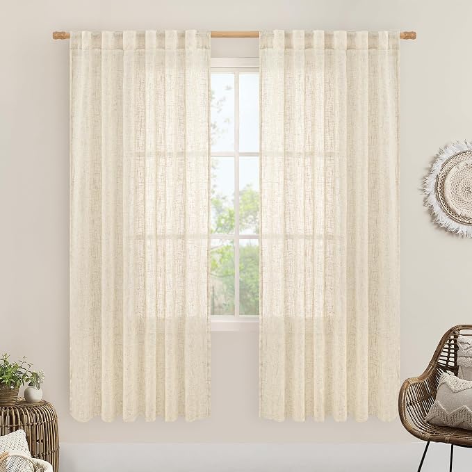 LAMIT Beige Linen Curtains for Living Room 2 Panels Set, 78 Inch Faux Linen by LAMIT