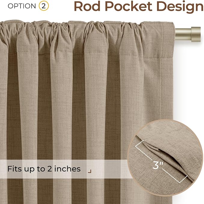 INOVADAY Extra Wide 100% Blackout Linen Curtains 102x96 Burlywood Birch | Linen - Image 4