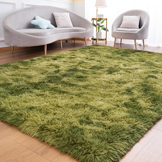 Goideal Fluffy Rug for Bedroom Living Room, 4x6 Green Area Rugs, Faux Fur Shag by Goideal