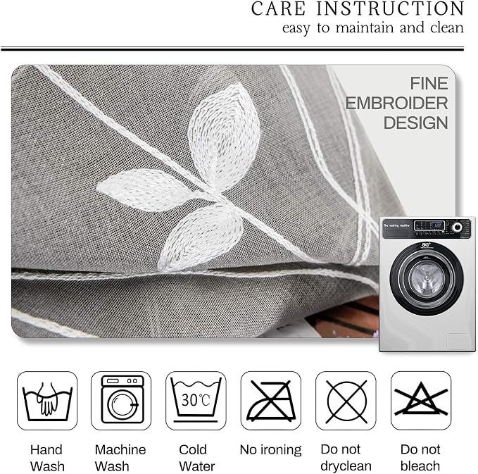 AmHoo 2 Panels Embroidered Leaf Pattern Semi Sheer Curtains Foliage Floral - Image 6