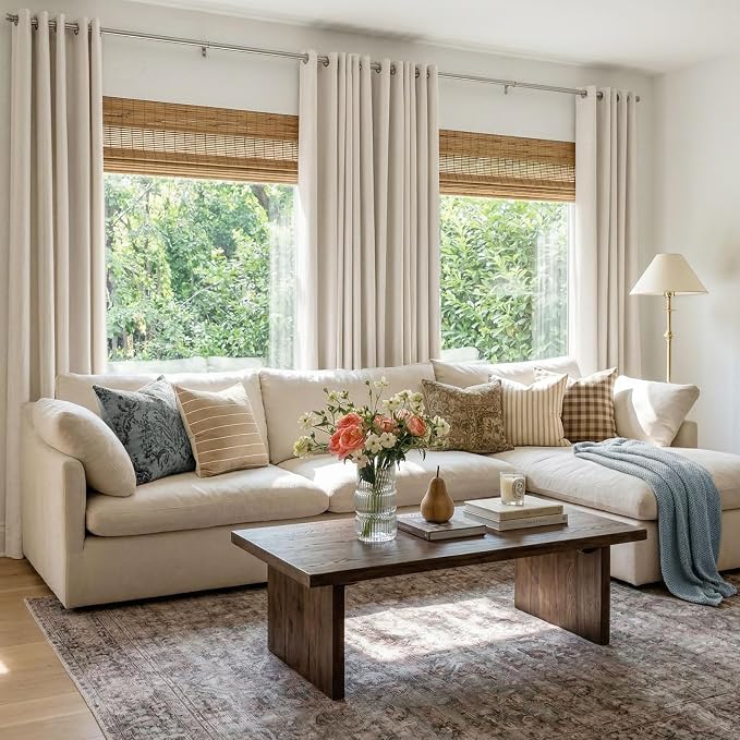 100% Blackout Linen Curtains 50" W x 84" L 2 Panels Set, Thermal Insulated Full - Image 5