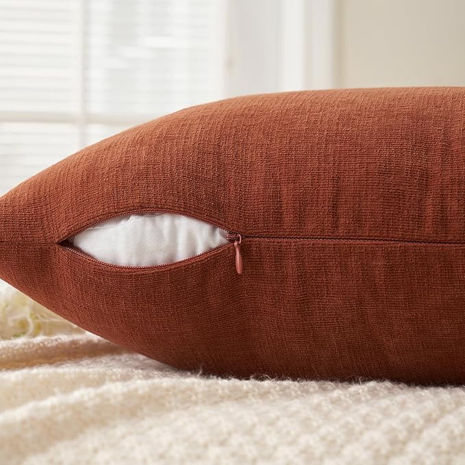 MIULEE Fall Rust Chenille Couch Euro Throw Pillow Covers, 22x22 | Set of 2 - Image 3