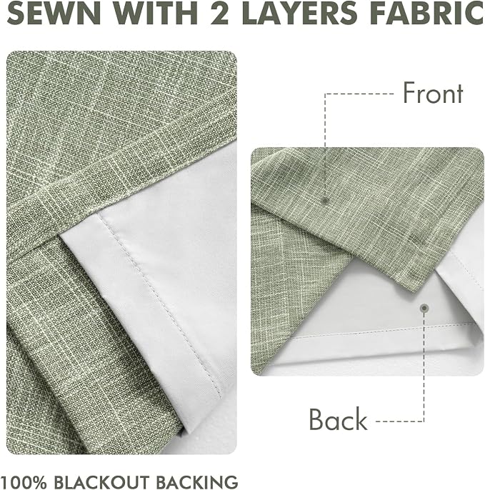 MIULEE Sage Green Pinch Pleated 100% Blackout Linen Curtains 40x84 Inches | - Image 5
