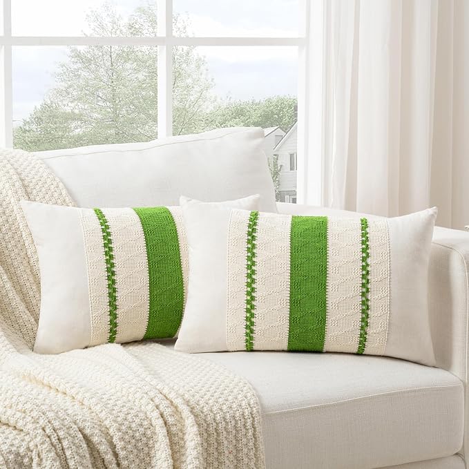 Fancy Homi Set of 1 Boho Lime Green Lumbar Decorative Throw Pillow Cover 12x20 - Image 2
