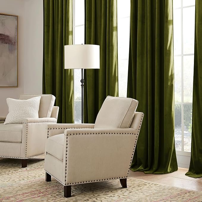 RYB HOME Moss Green Velvet Curtains 84 inches, Luxury and Soft Velvet Fabric - Image 7