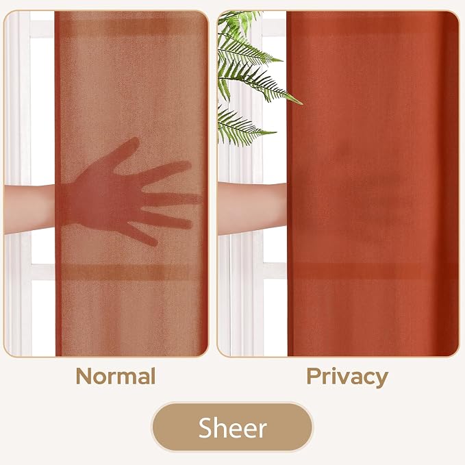 HOMEIDEAS Non-See-Through Fall Burnt Orange Privacy Sheer Curtains, 52 X 96 - Image 3