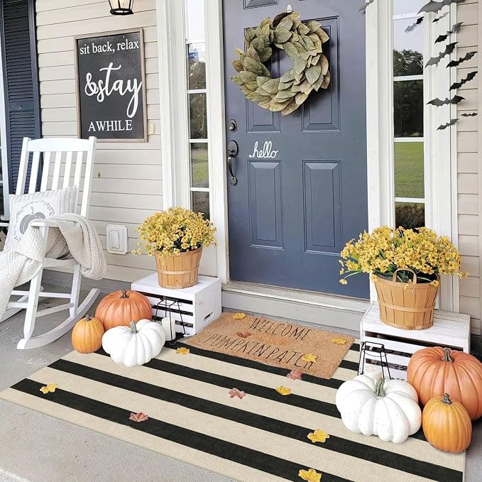 Black and White Striped Entry Rug - Image 3
