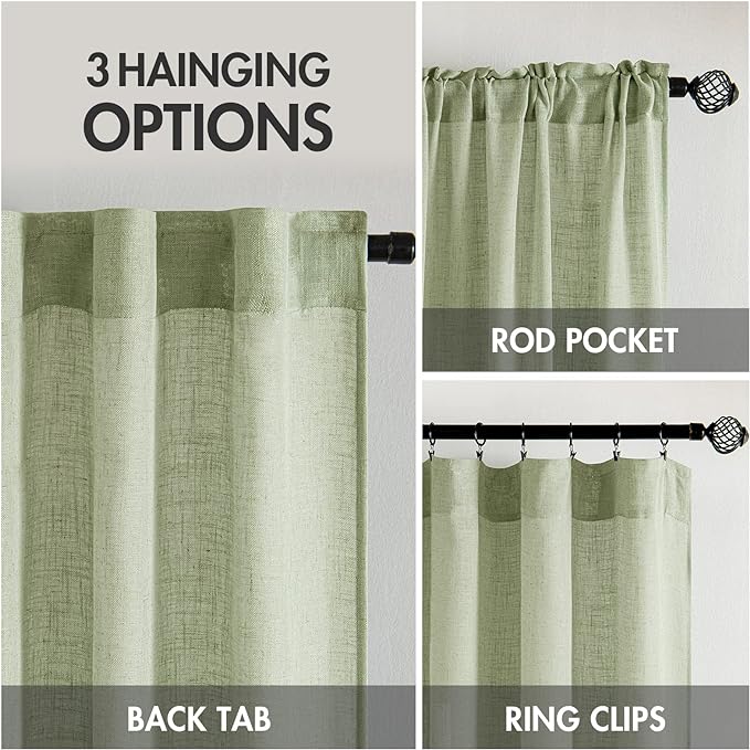 MIULEE Sage Green Linen Curtains 54 Inch Length 2 Panels - Image 3