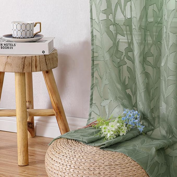 Lecloud Leia 2 Panels Sheer Sage Green Curtains 96 Inches Long, Patio - Image 9