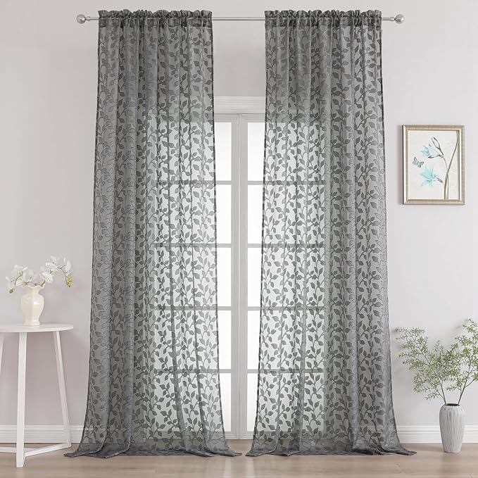 Chyhomenyc Extra Long Charcoal Grey Sheer Curtains 108 Inch Length 2 Panels Set by Chyhomenyc
