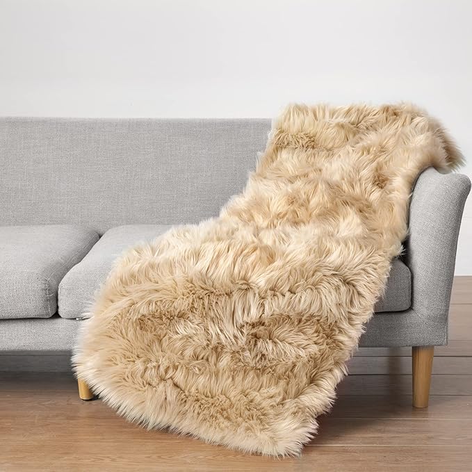 Ciicool Beige Fur Fluffy Rug, 2x4 ft Small Faux Fur Rugs - Image 8