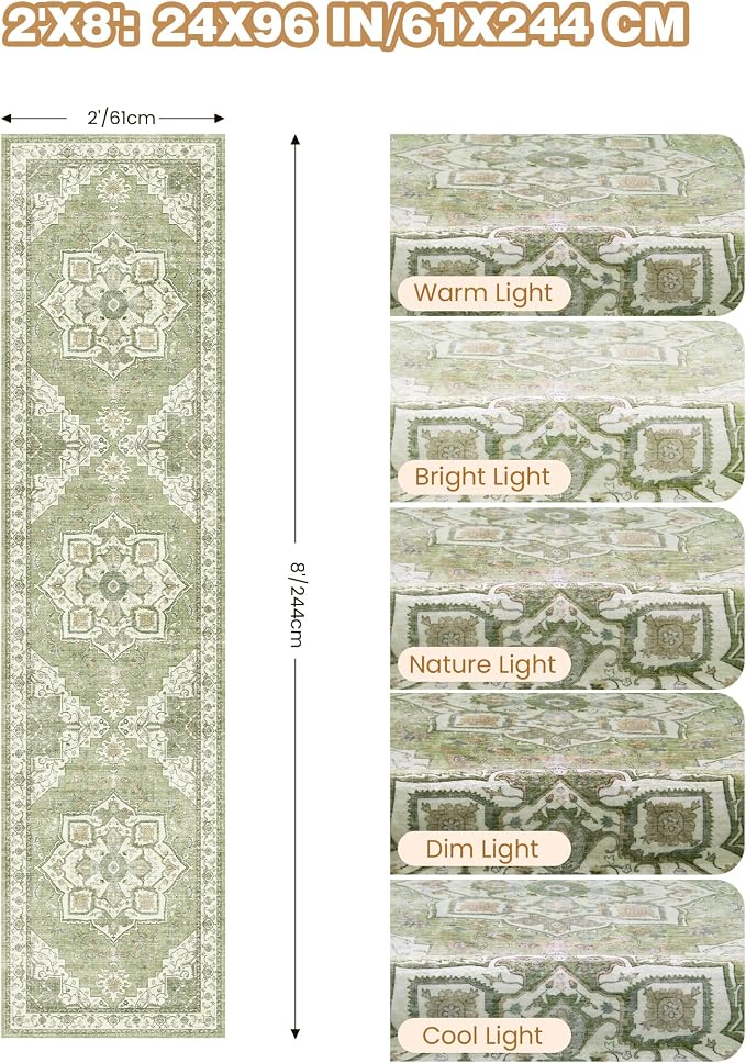 Runner Rug 2x8 Runners for Hallways Non Slip Washable, Vintage Hallway Runner - Image 2