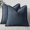 MIULEE Linen Fringe Decorative Euro Throw Pillow Covers Indigo Blue 24x24 | Set by MIULEE
