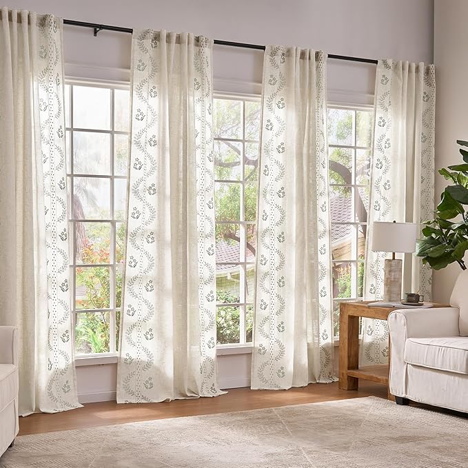jinchan Belrose 4 Panel Curtains Set 90 Inch Length Floral Curtains Linen Blend by JINCHAN
