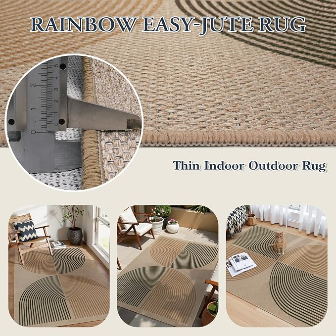 Lahome Enfys Modern Rainbow Easy Jute Office Rug, Washable Rugs 4x6 - Image 4
