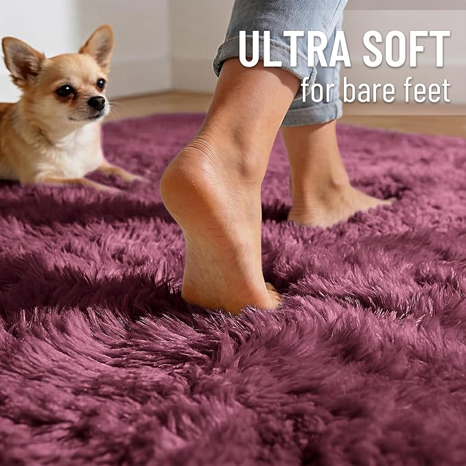 OLANLY Burgundy Round Rugs for Bedroom - Image 4