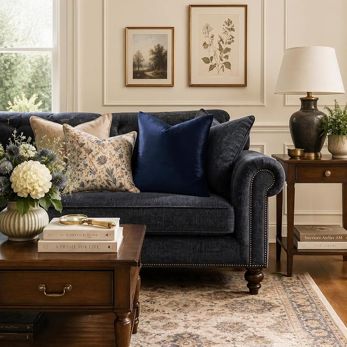 GIGIZAZA Navy Velvet Pillow Covers 20x20 Decorative Pillows Pack of 2 | Blue - Image 2