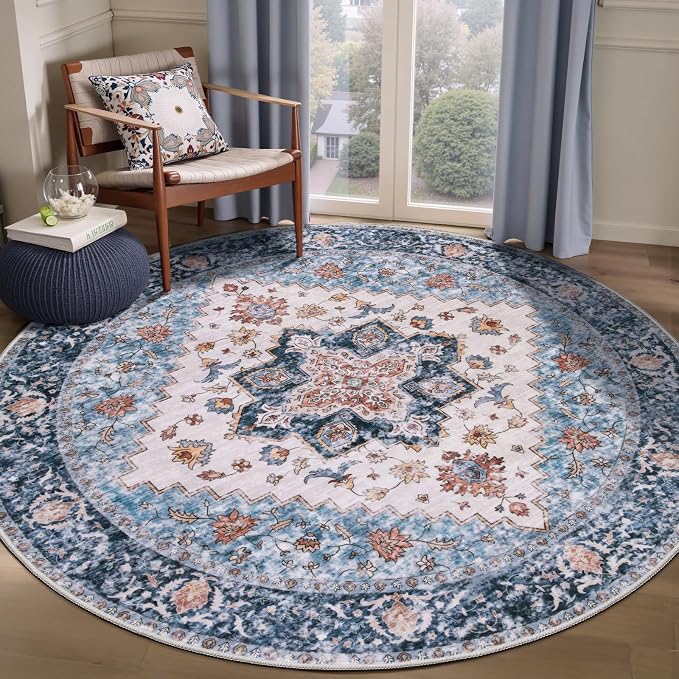 SERISSA Boho Round Area Rug, 5ft Washable Non-Slip Circle Rug, Ultra Soft by SERISSAHomeDecorCollection