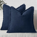 MIULEE Linen Fringe Decorative Euro Throw Pillow Covers Dark Navy 24x24 | Set by MIULEE