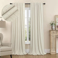 100% Blackout Neutral Curtains for Living Room 96 Inches Long 8 ft Faux Linen by Pitalk