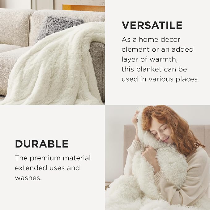 Bedsure GentleSoft Fluffy Cream King Size Blanket - Image 4