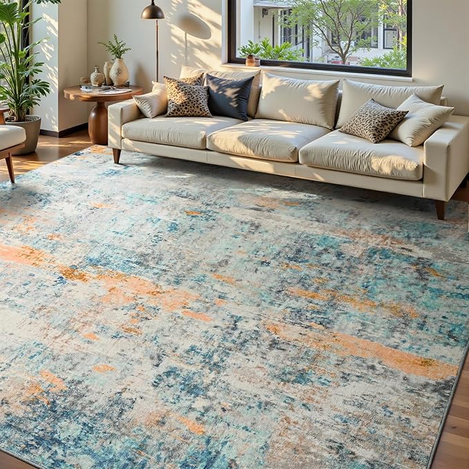 Ompaa Living Room Rug 6x9 Blue Area Rug Machine Washable Boho Rug Non Slip - Image 3