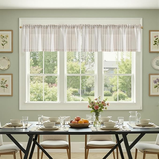 jinchan Striped Valance Farmhouse Window Treatment Linen Textured Drapes - Image 4