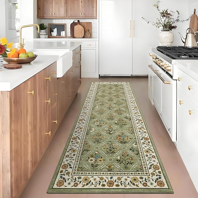 Runner Rug for Hallway Entryway 2.5x8 Farmhouse Floral Non-Slip Machine - Image 2