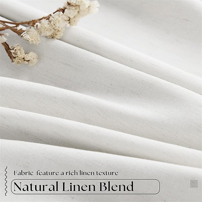 Beige White Pinch Pleat 100% Blackout Linen Curtains 2 Layers 45 Inch Long | - Image 5