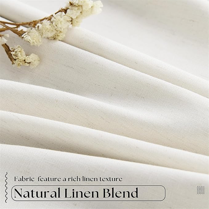 90 Inch Pinch Pleated Linen 100% Blackout Curtains 2 Panels Cream Natural | - Image 5