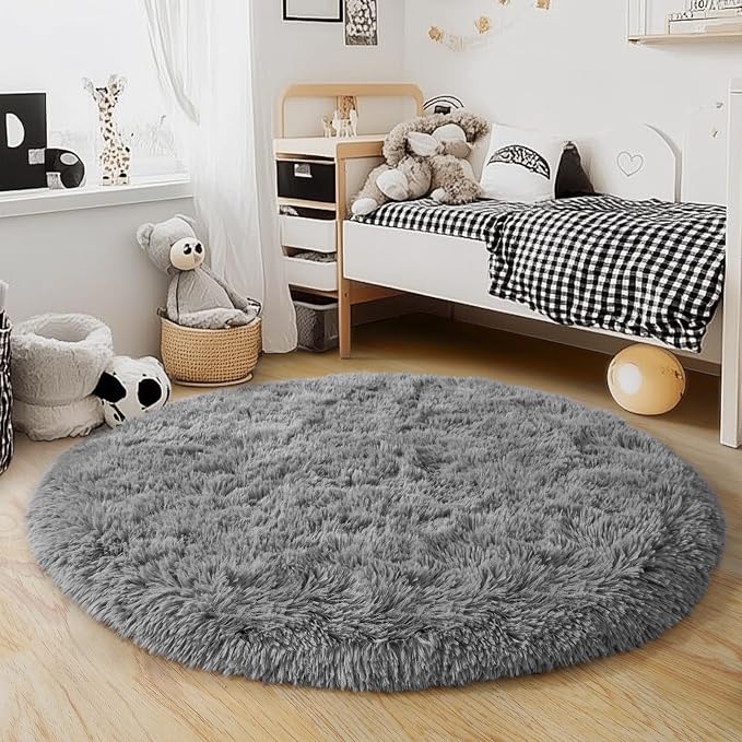 4'x4' Grey Round Rug for Bedroom, Ultra Soft Fluffy Circle Rug for Kids Girls - Image 8