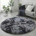Amdrebio Tie-Dyed Dark Grey Round Rug 4Ft by Amdrebio