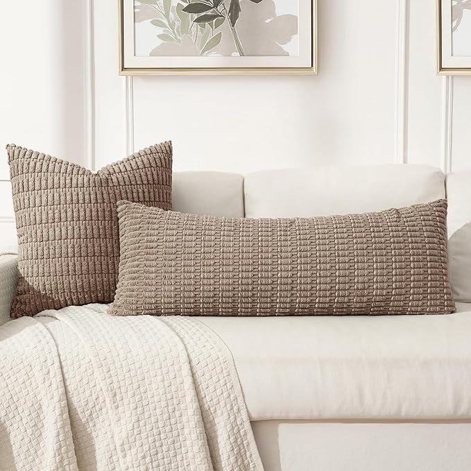 MIULEE Pack of 1 Light Brown Long Body Lumbar Decorative Throw Pillow Cover - Image 3
