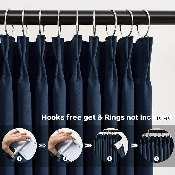 Navy Blue Blackout Pinch Pleated Curtains - Image 2
