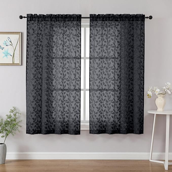 Chyhomenyc Black Sheer Curtains 54 Inch Length by Chyhomenyc