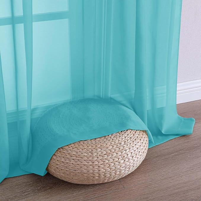 OVZME Turquoise Sheer Curtains 84 Inches Long 2 Panels Set, Light Filtering - Image 5