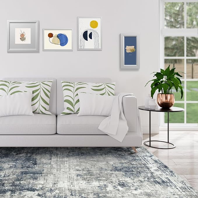 5x7 Area Rugs for Living Room Bedroom Dining Room Washable Blue Grey | Soft - Image 9