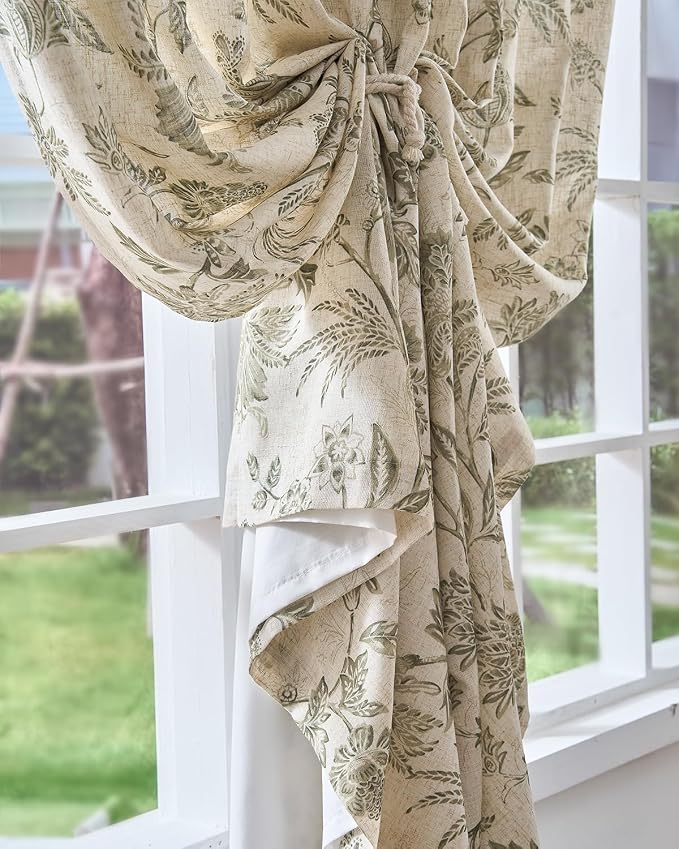 jinchan Lined Linen Floral Curtains - Image 7