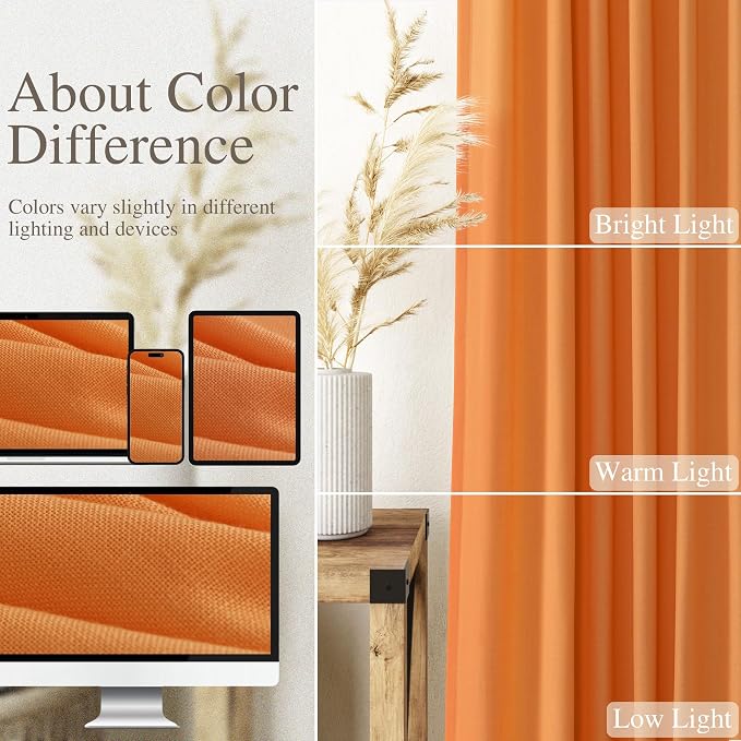 Nanspring Orange Linen Blend Drapes 84 Inch Length 2 Panels Set Back Tab Rod - Image 4