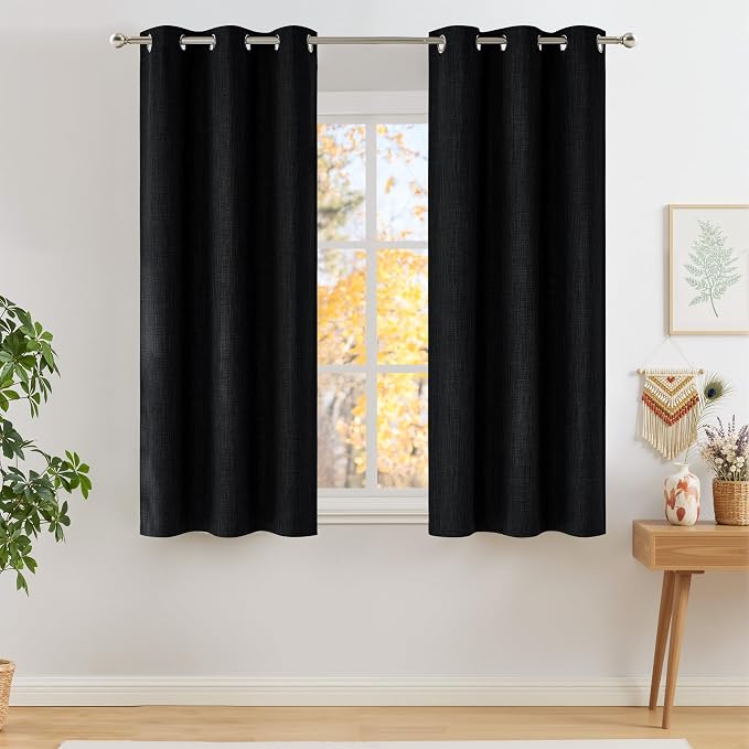 NICETOWN Short Faux Linen Black Blackout Curtains 63 inches Long by NICETOWN