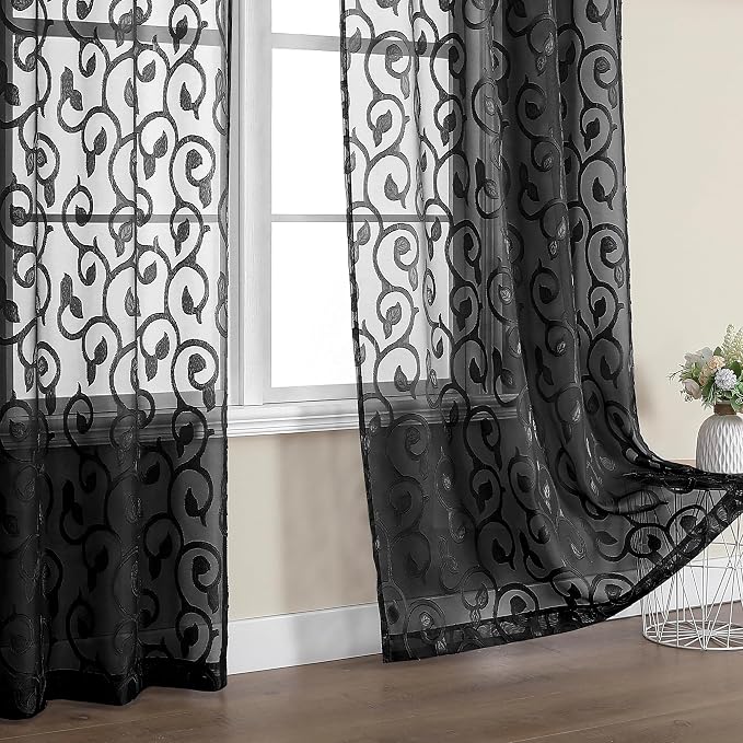 OWENIE Furman Extra Long Sheer Black Curtains 96 inches Long - Image 4