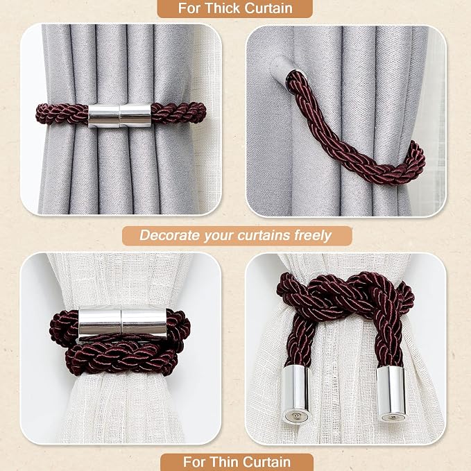 NICEEC 6 Pack Strong Magnetic Curtain Tiebacks Modern Simple Style Drape Tie - Image 6