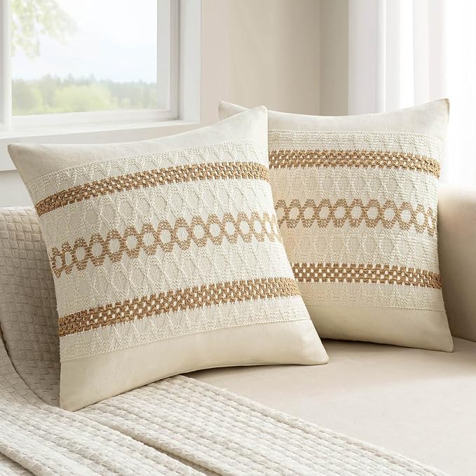 MIULEE Set of 2 Neutral Boho Decorative Pillow Covers 16x16 Inch Farmhouse by MIULEE